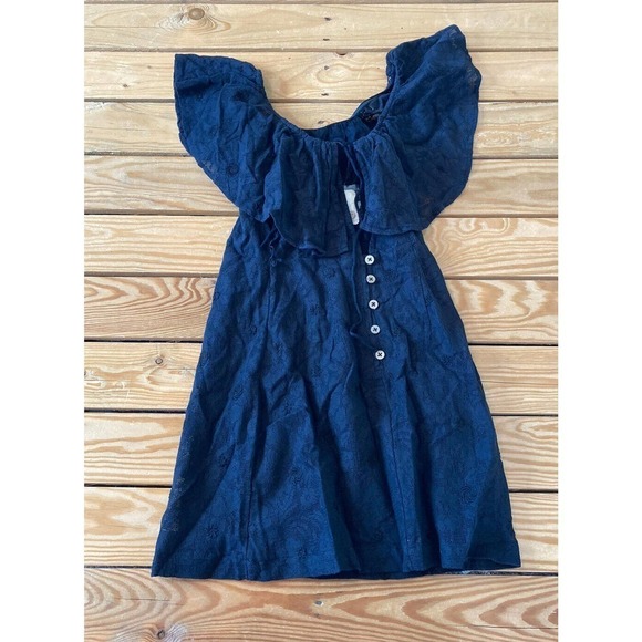 NWT Free People Ruffle Neck Mini Dress Size XS Women’s Black MSRP $69.95 - Picture 2 of 8